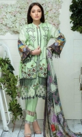 Airjet Lawn Embroidered Front  Printed Back & Sleeves  Embroidered Bamber Chiffon Dupatta  Dyed Trouser