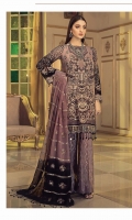 Embroidered Chiffon Front: 1 Yard Embroidered Organza Front Border: 1 Yard Embroidered Chiffon Back: 1 Yard Embroidered Organza Back Border: 1 Yard Embroidered Chiffon Dupatta: 2.5 Yard Embroidered Chiffon Sleeves: 0.75 Yard Embroidered Chiffon Sleeves Border: 1 Yard Embroidered Raw Silk Trouser: 2.5 Yards