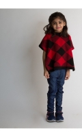 ENDEARING RED HALF SLEEVES GIRLS SWEATER WITH CHECKS DETAILS