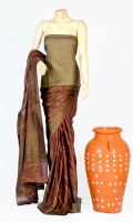 Maisori Tissue Fabric of Saree with Jaal Strip and Resham Zari Work on Anchal, Blouse Zarbafat Zari Work.