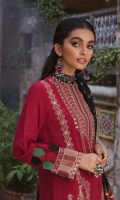 SHIRT:  Embroidered Linen Front 1.15M  Dyed Linen Back 1.15M  Dyed Linen Sleeves 1M  Embroidered Linen Borders 2M  DUPATTA:  Acrylic Y/D Woven Shawl 2.5M  TROUSER:  Dyed Linen Trouser 2.5M