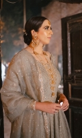 Chiffon Chikankari pishwas Neck and sleeves embroidered front and back Hand embellished organza dupatta Cotton silk churidaar pajama