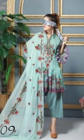Three pcs embroidered viscose suit with chantelle dupatta