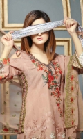 Three pcs embroidered viscose suit with chantelle dupatta