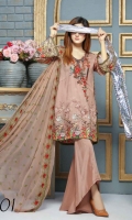 Three pcs embroidered viscose suit with chantelle dupatta