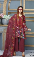 Three pcs embroidered viscose suit with chantelle dupatta