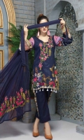 Three pcs embroidered viscose suit with chantelle dupatta