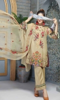 Three pcs embroidered viscose suit with chantelle dupatta