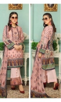 Digital Printed Embroidered Lawn Shirt Digital Printed Bamber Chiffon Dupatta Dyed Trouser with Embroidered Patch