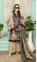 Digital Printed Embroidered Lawn Shirt Digital Printed Bamber Chiffon Dupatta Dyed Trouser with Embroidered Patch