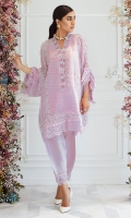This stunning shade of pastel lilac is all you need to stand out this summer. Cut from pure cotton net, in a relaxed boxy silhouette and adorned with delicately blooming florals in intricate cross stitch, this will become your go to for any manner of occasion. Pair with high heels and statement jewellery to dress it up for a dinner or some flats to keep it easy for a day soiree!!