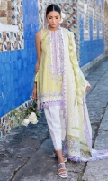 Exclusively weaved and embroidered shirt front (Jacquard) Exclusively weaved and embroidered shirt back (Jacquard) Exclusively weaved sleeves (Jacquard) Exclusively weaved self designed trouser Exclusively weaved dupatta on dobby (Organza) Embroidered border