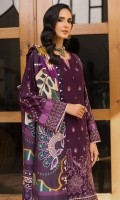 Embroidered Khaddar Front Panel Embroidered Khaddar Side Panels (02) Dyed Khaddar Back Embroidered Front and Back Border Embroidered Khaddar Sleeves Embroidered Khaddar Sleeves Border Digital Printed Cotton Net Shawl Dyed Khaddar Trouser