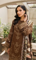 Embroidered Khaddar Front Panel Embroidered Side Panels 0.5 (02) Dyed Khaddar Back Embroidered Front and Back Border Embroidered Khaddar Sleeves Embroidered Khaddar Sleeves Border Digital Printed Cotton Net Shawl Embroidered Trouser Border Dyed Khaddar Trouser