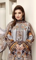 PRINTED LAWN SHIRT PRINTED LAWN BACK & SLEEVES PRINTED CHIFFON DUPATTA EMBROIDERED NECKLINE PATCH DYED ORGANZA DYED CAMBRIC LAWN TROUSER