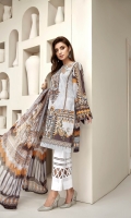 PRINTED LAWN SHIRT PRINTED LAWN BACK & SLEEVES PRINTED CHIFFON DUPATTA EMBROIDERED NECKLINE PATCH DYED ORGANZA DYED CAMBRIC LAWN TROUSER