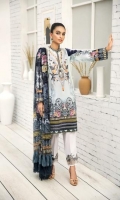 PRINTED LAWN FRONT PRINTED BACK & SLEEVES PRINTED CHIFFON DUPATTA EMBROIDERED NECKLINE PATCH EMBROIDERED TROUSER PATCH DYED CAMBRIC LAWN TROUSER
