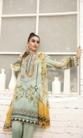 PRINTED LAWN FRONT PRINTED LAWN BACK & SLEEVES PRINTED CHIFFON DUPATTA EMBROIDERED NECKLINE PATCH EMBROIDERED TROUSER PATCH DYED CAMBRIC LAWN TROUSER