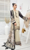EMBROIDERED LAWN FRONT PRINTED BACK & SLEEVES PRINTED CHIFFON DUPATTA EMBROIDERED FRONT BORDER EMBROIDERED TROUSER PATCH DYED CAMBRIC LAWN TROUSER