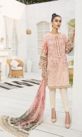 PRINTED LAWN FRONT PRINTED BACK & SLEEVES PRINTED CHIFFON DUPATTA EMBROIDERED FRONT PATCH DYED CAMBRIC LAWN TROUSER