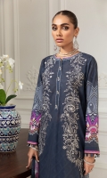 Digital Printed Lawn Front Digital Printed Back & Sleeves Embroidered Front Patches (2) Embroidered Front Border Digital Printed Chiffon Dupatta Dyed Cambric Lawn Trouser