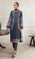 Digital Printed Lawn Front Digital Printed Back & Sleeves Embroidered Front Patches (2) Embroidered Front Border Digital Printed Chiffon Dupatta Dyed Cambric Lawn Trouser