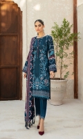 Embroidered Linen Front Digital Printed Back & Sleeves Embroidered Front Border Digital Printed Cotton Net Shawl Dyed Linen Trouser