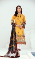 EMBROIDERED LAWN FRONT PRINTED BACK & SLEEVES PRINTED CHIFFON DUPATTA EMBROIDERED TROUSER PATCH DYED CAMBRIC LAWN TROUSER