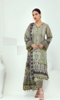 PRINTED LAWN FRONT PRINTED BACK & SLEEVES PRINTED CHIFFON DUPATTA EMBROIDERED NECKLINE PATCH EMBROIDERED TROUSER PATCH DYED CAMBRIC LAWN TROUSER
