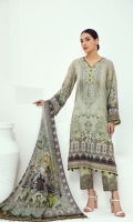 PRINTED LAWN FRONT PRINTED BACK & SLEEVES PRINTED CHIFFON DUPATTA EMBROIDERED NECKLINE PATCH EMBROIDERED TROUSER PATCH DYED CAMBRIC LAWN TROUSER