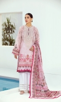 PRINTED LAWN FRONT  PRINTED BACK & SLEEVES  PRINTED CHIFFON DUPATTA  EMBROIDERED NECKLINE PATCH  DYED CAMBRIC LAWN TROUSER