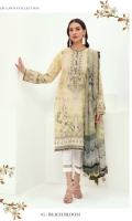 PRINTED LAWN FRONT  PRINTED BACK & SLEEVES  PRINTED CHIFFON DUPATTA  EMBROIDERED NECKLINE PATCH  DYED CAMBRIC LAWN TROUSER