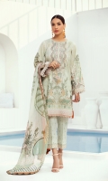PRINTED LAWN FRONT  PRINTED BACK & SLEEVES  PRINTED CHIFFON DUPATTA  EMBROIDERED NECKLINE PATCH  EMBROIDERED CAMBRIC LAWN TROUSER