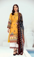EMBROIDERED LAWN FRONT PRINTED BACK & SLEEVES PRINTED CHIFFON DUPATTA EMBROIDERED TROUSER PATCH DYED CAMBRIC LAWN TROUSER