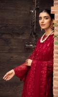 Embroidered Chiffon Front Embroidered Chiffon Back Embroidered Chiffon Sleeves Embroidered Chiffon Dupatta Embroidered Chiffon Front & Back Border Embroidered Chiffon Sleeves Border Dyed Silk Trouser