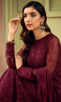 Embroidered Chiffon Front Plain Chiffon Back Embroidered Chiffon Sleeves Embroidered Chiffon Dupatta Embroidered Chiffon Front & Back Border Embroidered Chiffon Sleeves Border Dyed Silk Trouser