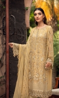 Embroidered Chiffon Front Plain Chiffon Back Embroidered Chiffon Sleeves Embroidered Chiffon Dupatta Embroidered Chiffon Front & Back Border Embroidered Chiffon Sleeves Border Dyed Silk Trouser