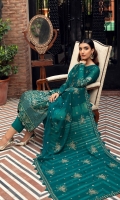 Embroidered Chiffon Front Panel Embroidered Chiffon Side Panels (02) Plain Chiffon Back Embroidered Chiffon Sleeves Embroidered Chiffon Dupatta Embroidered Chiffon Front & Back Border Embroidered Chiffon Sleeves Border Dyed Silk Trouser