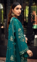 Embroidered Chiffon Front Panel Embroidered Chiffon Side Panels (02) Plain Chiffon Back Embroidered Chiffon Sleeves Embroidered Chiffon Dupatta Embroidered Chiffon Front & Back Border Embroidered Chiffon Sleeves Border Dyed Silk Trouser