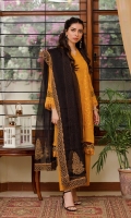 Chiffon Embroidered Shirt comes along with organza block print Dupatta & Pakistani Raw Silk Shalwar Color: MUSTAD Embroidered Chiffon Front: 1 Yard (Shirt Length with Border 42”+) Embroidered Chiffon Sleeves: 0.60 Yards Dyed Chiffon Back: 1 Yard Organza block print Dupatta: 2.75 Yards Dyed Pakistani Raw silk Bottom Fabric: 2.5 Yards Inner Fabric Included