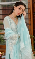 Chiffon Embroidered Shirt comes along with chiffon block print Dupatta & Pakistani Raw Silk Shalwar Color: SKY BLUE Embroidered Chiffon Front: 1 Yard (Shirt Length with Border 42”+) Embroidered Chiffon Sleeves: 0.60 Yards Dyed Chiffon Back: 1 Yard block print Chiffon Dupatta: 2.75 Yards Dyed Pakistani Raw silk Bottom Fabric: 2.5 Yards Inner Fabric Included