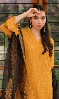 Chiffon Embroidered Shirt comes along with organza block print Dupatta & Pakistani Raw Silk Shalwar Color: MUSTAD Embroidered Chiffon Front: 1 Yard (Shirt Length with Border 42”+) Embroidered Chiffon Sleeves: 0.60 Yards Dyed Chiffon Back: 1 Yard Organza block print Dupatta: 2.75 Yards Dyed Pakistani Raw silk Bottom Fabric: 2.5 Yards Inner Fabric Included