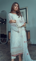 Embroidered Chiffon Front: 1 Yard (Shirt Length with Border 42”+) Embroidered Chiffon Sleeves: 0.60 Yards Dyed Chiffon Back: 1 Yard Embroidered Chiffon Dupatta: 2.75 Yards Dyed Pakistani Raw silk Bottom Fabric: 2.5 Yards Inner Fabric Included