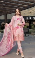 Digital Printed Shirt  Embroidered Organza Neckline Dyed Trouser Digital Printed Chiffon Dupatta