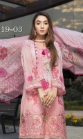 Digital Printed Shirt  Embroidered Organza Neckline Dyed Trouser Digital Printed Chiffon Dupatta