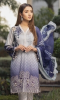 Digital Printed Shirt  Embroidered Organza Neckline Dyed Trouser Digital Printed Chiffon Dupatta