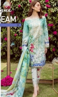 Digital Printed Embroidered shirt: 3.00 mtr  Trouser: 2.50 mtr  Pima Lawn Voil Dupatta: 2.5mtr  Add On  trouser Patch: 2pcs