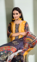 Front dyed shirt 1 yard  Digital printed back and sleeves 2mtr  Cambric trouser 2.5 mtr  Silk dupatta  2.5 mtr   ADD ON: Schiffli embroidery on shirt – Embroidered lace: 1pc