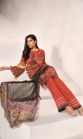 Masori lawn dyed shirt 3.25 mtr  Cambric trouser 2.5 mtr  Digital printed chiffon dupatta 2.5 mtr  ADD ON:  Embroidery on shirt and sleeves