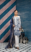 Self jacquard lawn shirt 3.25 mtr  Cambric trouser 2.5 mtr  Fancy zari dupatta 2.5 mtr  ADD ON:  Embroidery on shirt and sleeves – Hem border: 1pc